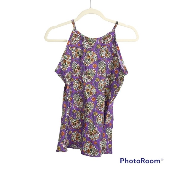 Sugar skull all over print peplum sleeveless tank top - Picture 1 of 4